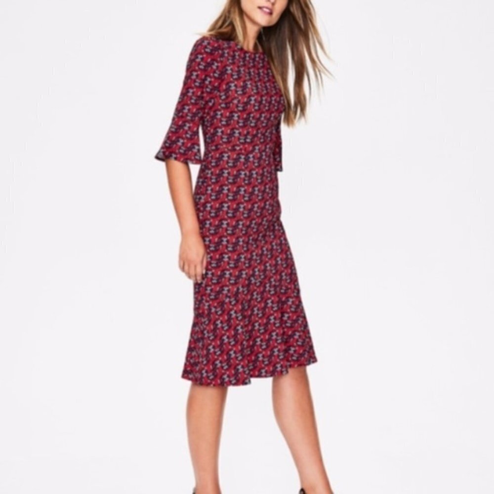 ✅ Boden Red Floral Flippy Pencil Dress SIZE 16L
